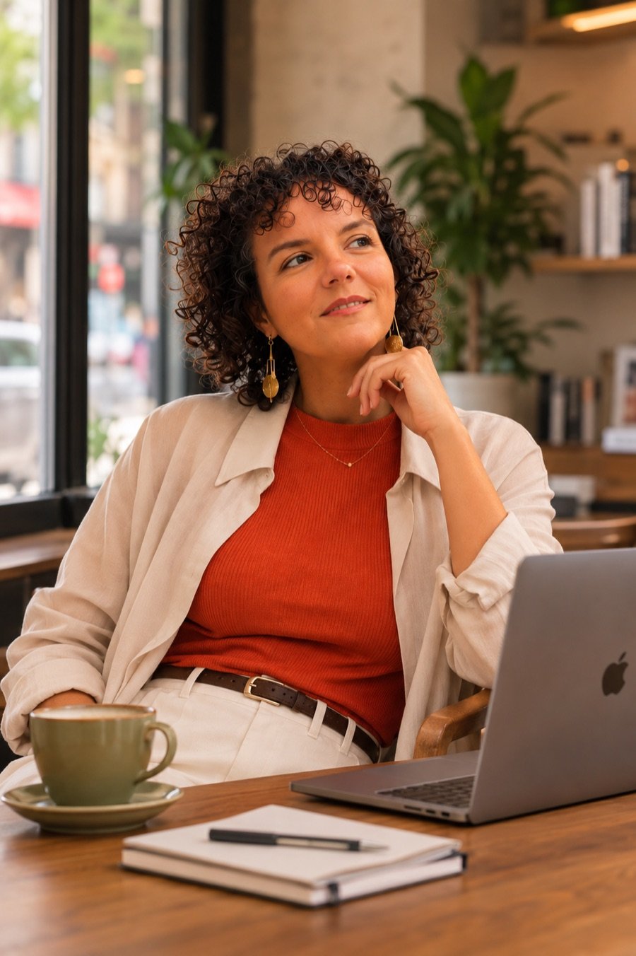 Raquel Camargo trabalhando em um laptop